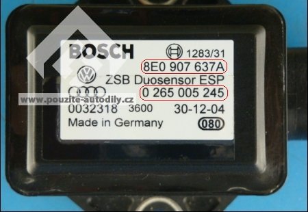 Kombi senzor zrychlení a přírůstu otáček, ESP duosenzor 8E0907637A, Bosch 0265005245
