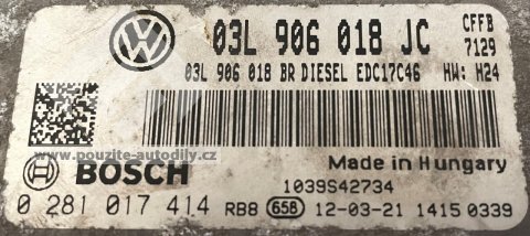 03L906018JC, Bosch 0281017414, řídící jednotka motoru CFFB 2.0TDi CR, Škoda Superb II 3T