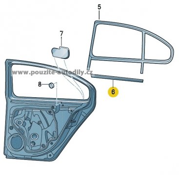 Těsnění okna stírací pravé vzadu Škoda Octavia II 1Z5839480C