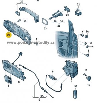 Třmen vnější kliky řidičových dveří, Škoda 5N0837885H