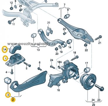 Rameno zadní nápravy levé 5Q0505225C / 1K0505129L / 1K0501475 / 5Q0609639B Škoda, VW, Audi, Seat