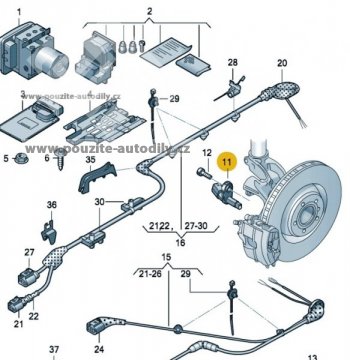 Čidlo ABS, snímač otáček originál Škoda 2K0927807, WHT003864