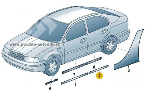 Lišta dveří zadní pravá, Škoda Octavia II 04-13, 1Z0853754D, 1Z0853754C, 1Z0853754B