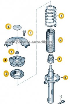 Tlumič 6Q0413031BH, pružina 6Q0411105AD, Škoda Fabia 6Y, 5J