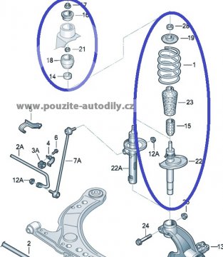 Tlumič + pružina vpředu 1J0413031T, 357411105N Octavia I