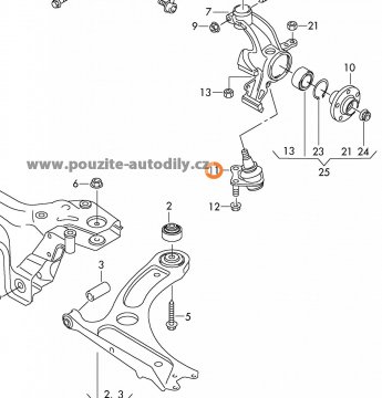 Čep kulový spodního ramene vpravo 6R0407366 Škoda Citigo, Fabia, Rapid, Roomster