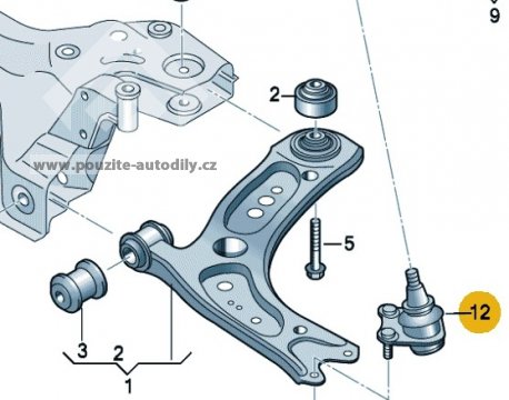 Kulový čep ramene vlevo 5Q0407365E Škoda Octavia III