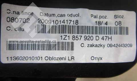 Kryt pod přístrojovou desku 1Z1857920D Škoda Octavia II