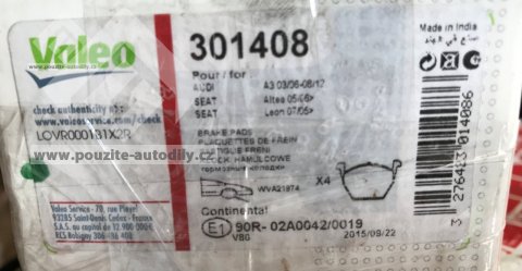 Brzdové destičky vpředu VALEO 301408 VW, Audi, Škoda, Seat, nové