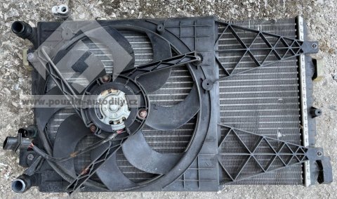 Ventilátor chladiče + věnec chladič vody klimatizace Škoda Fabia 2