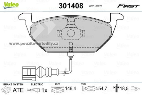 Brzdové destičky vpředu VALEO 301408 VW, Audi, Škoda, Seat, nové