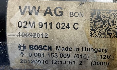 02M911024C, Bosch 0001153009 Startér VW, Seat, Škoda, Audi 2.0TDi CR