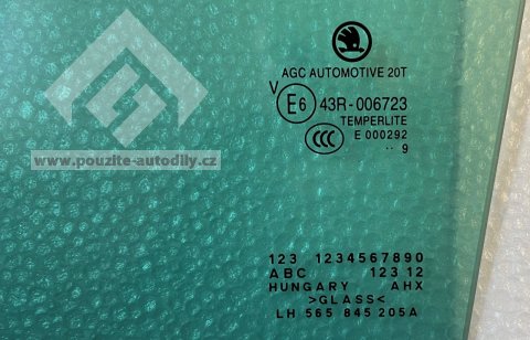 565845205A Sklo dveří levé zadní tonované Škoda Kodiaq 565 17-23