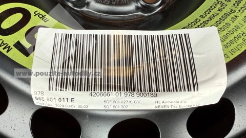 Rezervní kolo 565601011E / 5QF601027K 6,5Jx17 Kodiaq NS 2017-